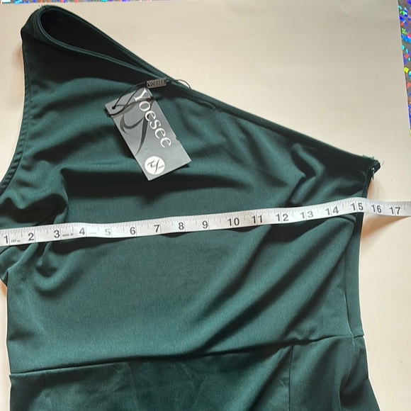 NWT-Green Asymmetrical Ruffled One-Shoulder Cocktail Dress - Picture 10 of 12